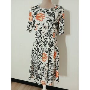 Pretty Young Thing Floral Dress XL Black Orange Short Sleeve Pleated  Modest New